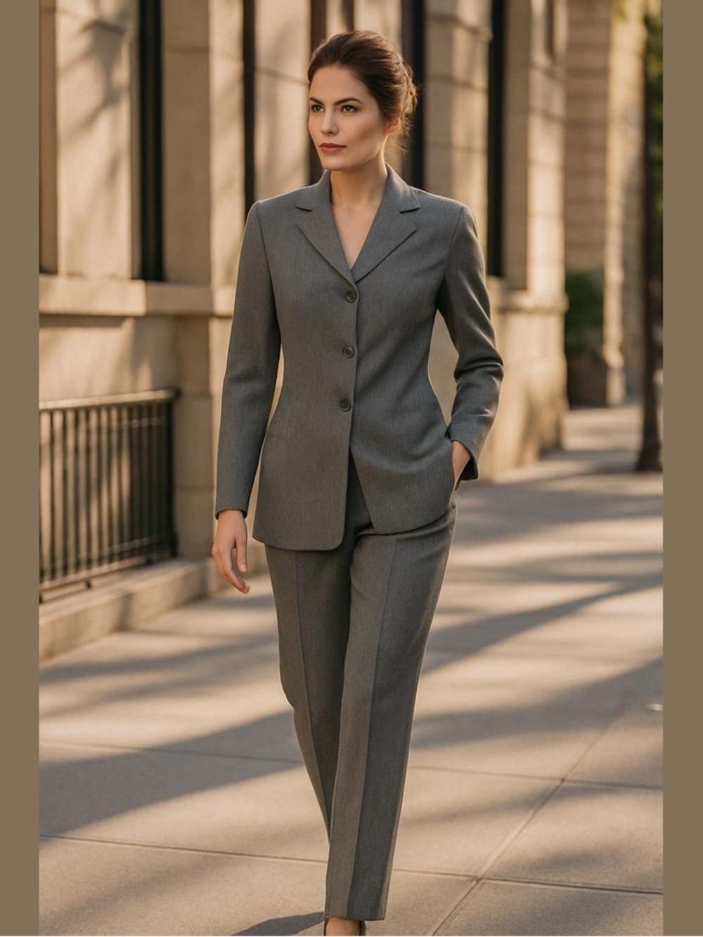 2PC MONTEE GRAY FITTED BLAZER & WIDE LEG PANT POWER DRESSING PANT SUIT SZ 12